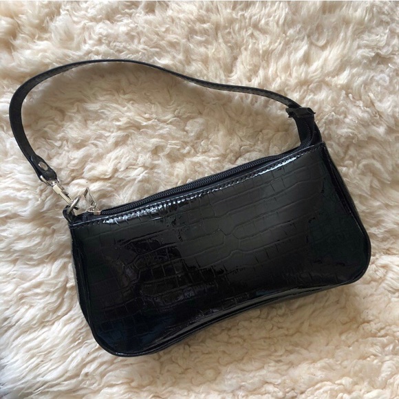 Black Croc Skin Baguette Bag - Picture 6 of 8